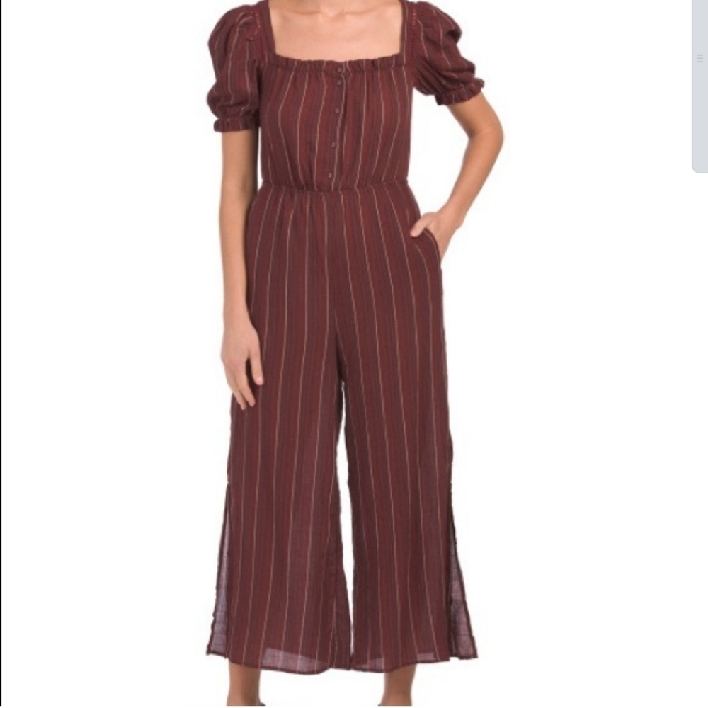 DRA Los Angeles Striped Casual Romper sz M Vino Burgundy